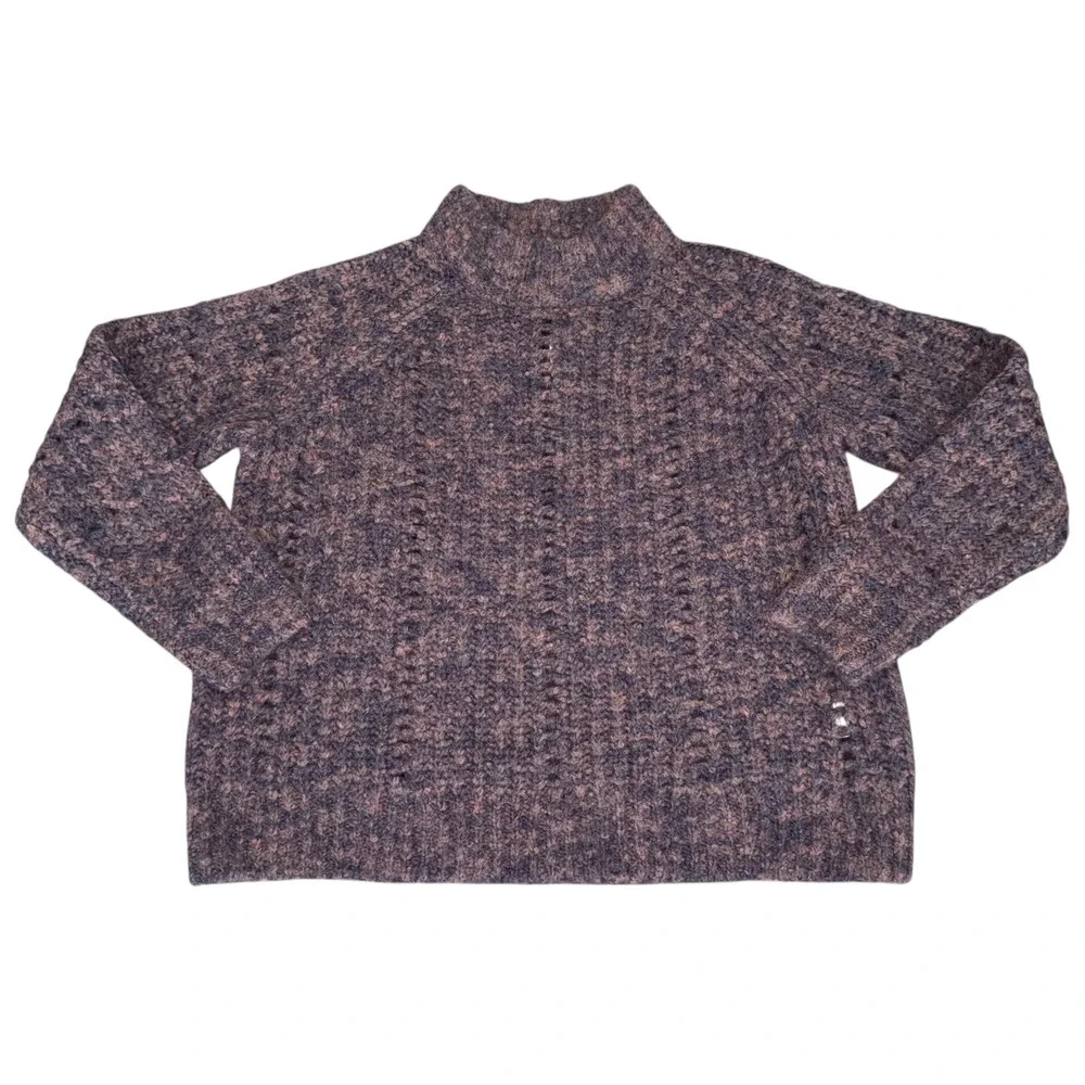 Madewell NWT Pointelle Mockneck Pullover Sweater Size XS Purple‎ Wool Blend Knit